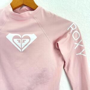 Roxy Girls Rashguard Swim Top Sz Large 12 Light Pink Long Sleeve Heart Logo Surf